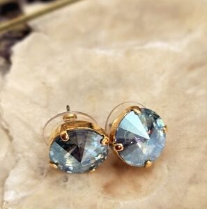 Large Aquamarine Light Blue  Sparkling Crystal Stud Earrings In Brass